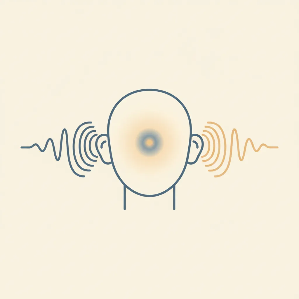 A simple illustration of how binaural beats work: a different tone in each ear, perceived as one calm pulse